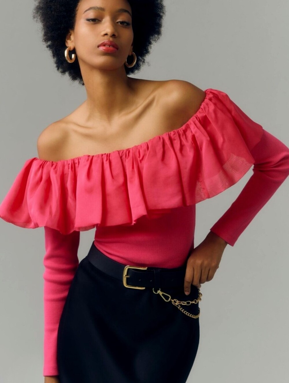 Anthropologie Off-the-Shoulder Ruffle Top Bright Pink Womens Large Coquettegirl